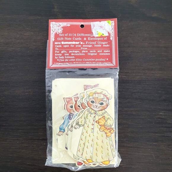 Vintage Gift Note Cards/Tags Cottage Kitty Cucumber's Friends Ginger Set of 12 - Picture 2 of 6